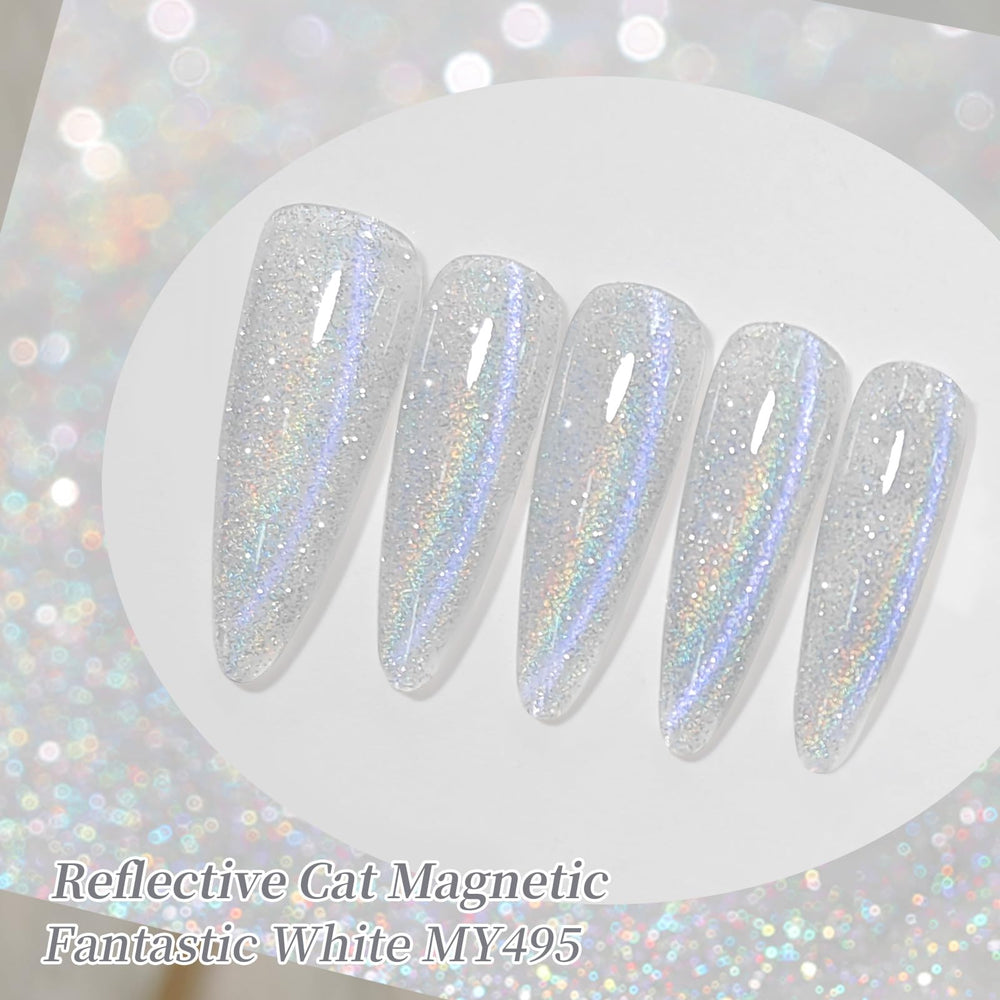 Born Pretty close-up texture of milky white holographic glitter showing reflective depth