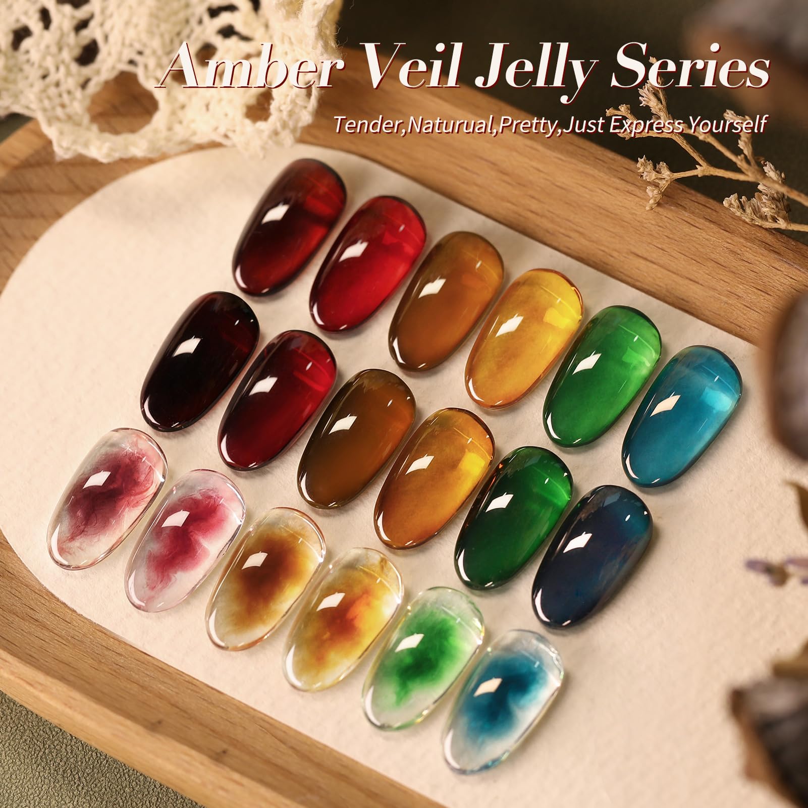 Born Pretty texture swatches on nail tips demonstrating translucent jelly finish and layering benefits