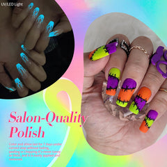 Born Pretty neon polish glowing under UV light to show fluorescent effect benefit