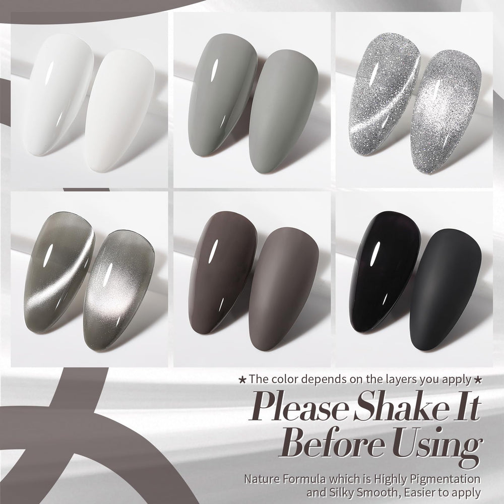 Born Pretty swatches of white gray and black showing coverage benefit