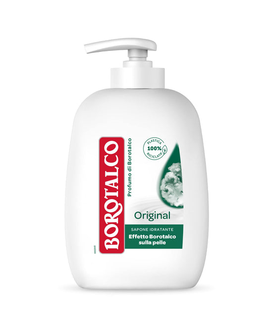Borotalco liquid soap front label showing 250 ml and moisturizing benefit