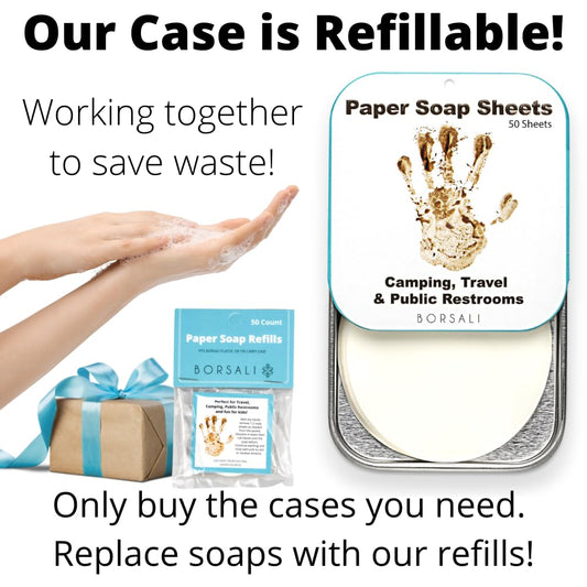 BORSALI open case with a soap sheet ready to use for easy access