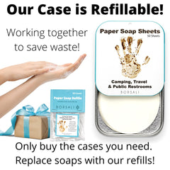 BORSALI open case with a soap sheet ready to use for easy access