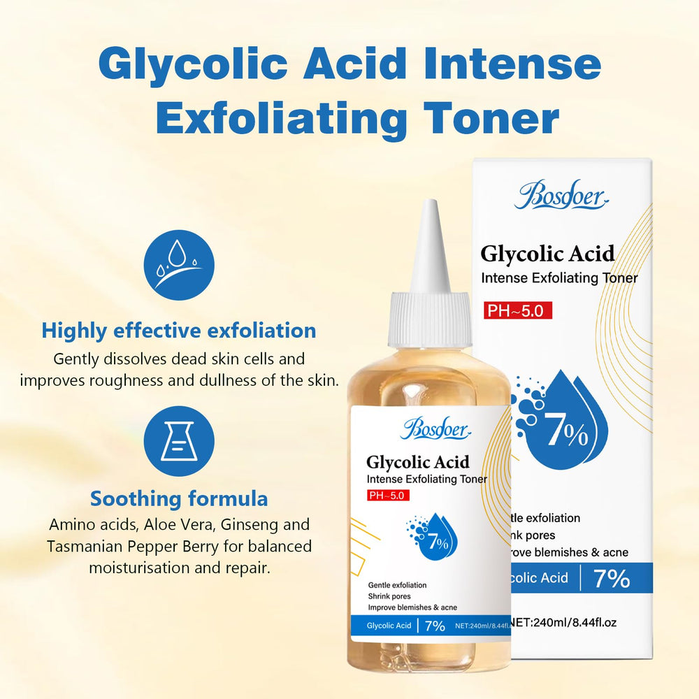Bosdoer toner texture pouring from bottle showing lightweight hydrating finish