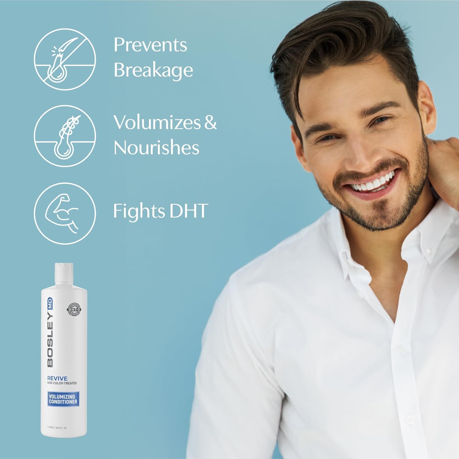 BosleyMD BosRevive bottle staged in bathroom for seamless daily routine benefit