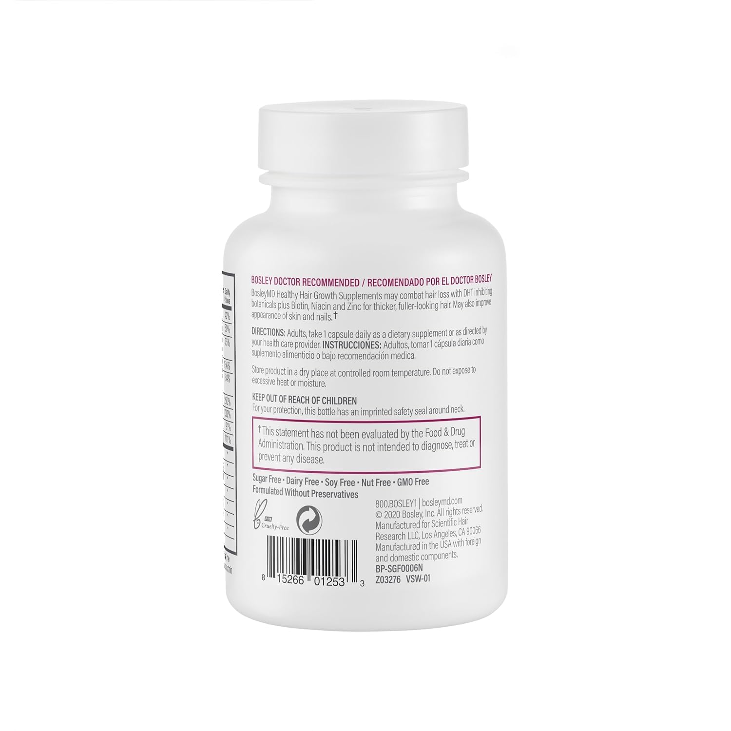 BosleyMD capsules pouring from bottle displaying quantity and easy daily dosing benefit