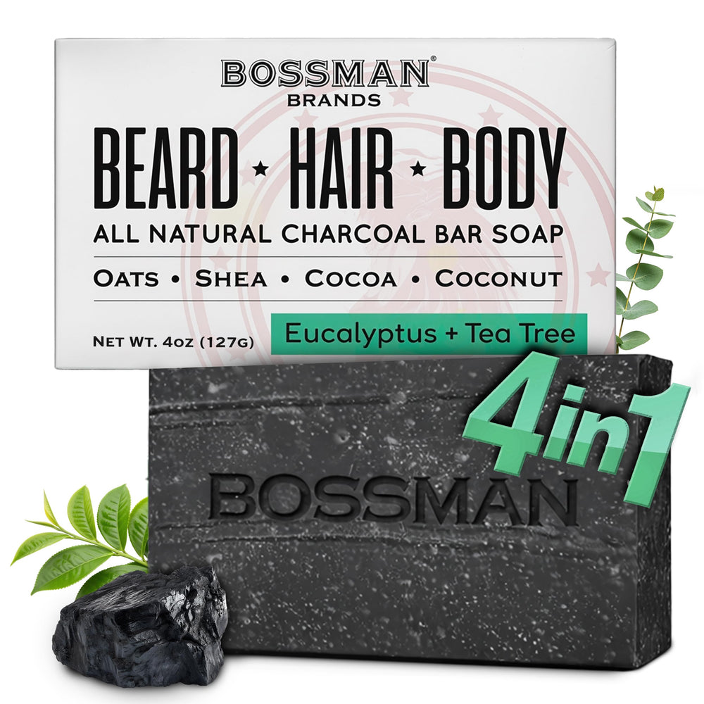 Bossman front packaging bar soap showing label and size for clear product ID and benefit