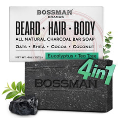 Bossman front packaging bar soap showing label and size for clear product ID and benefit