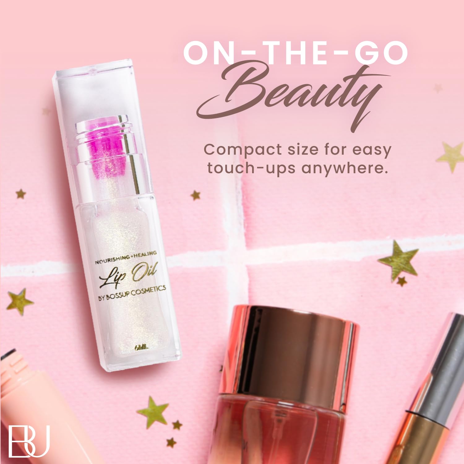 BossUp tube next to coin illustrating compact travel-friendly size
