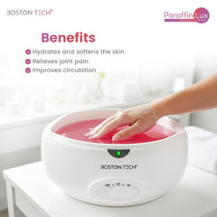 Boston Tech paraffin bath in use with hands submerged, demonstrates comforting warmth benefit