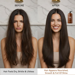 Botanic Hearth before and after hair comparison illustrating volume and smoothness
