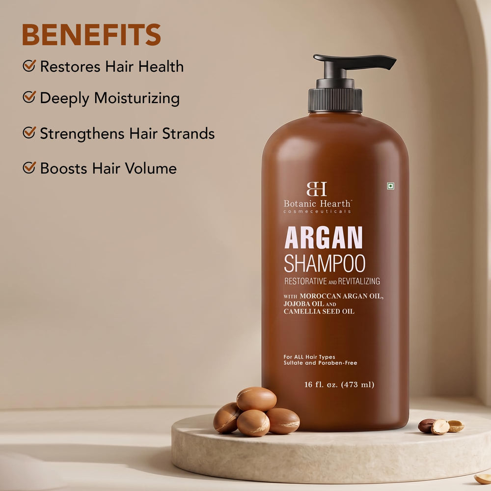 Botanic Hearth label close-up highlighting argan ingredients and product benefits