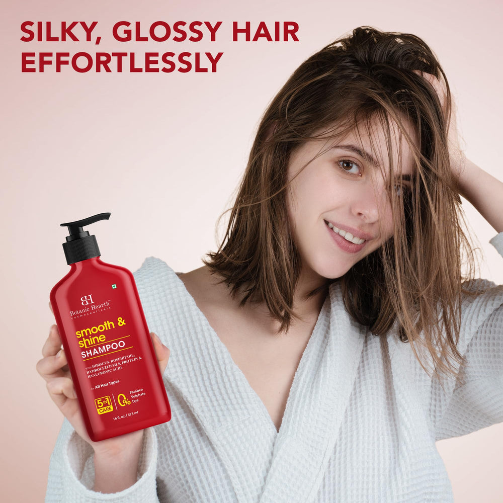 Botanic Hearth shampoo applied to curly hair demonstrating frizz control