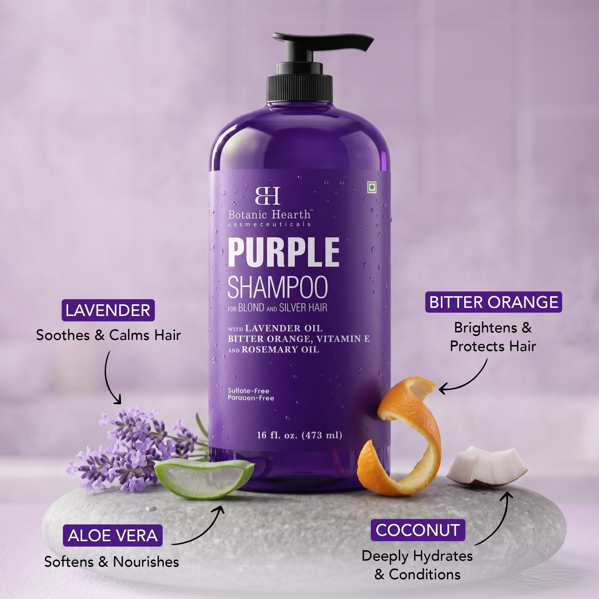 Botanic Hearth pouring purple shampoo texture showing creamy consistency