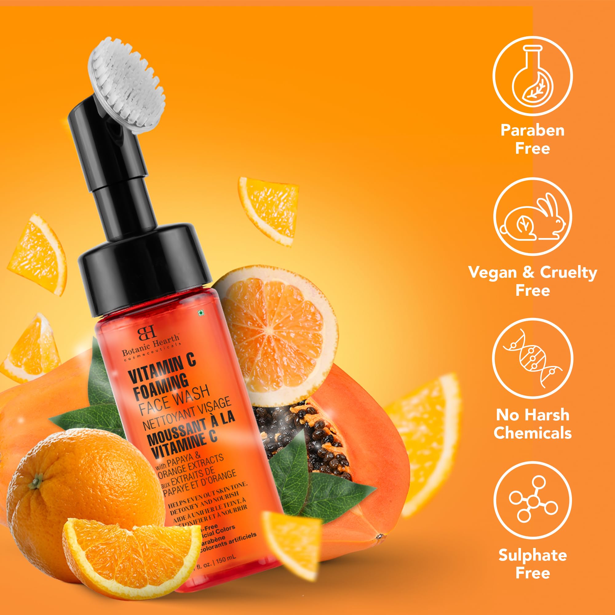 Botanic Hearth foaming face wash rinsed from skin demonstrating clean rinsing benefit