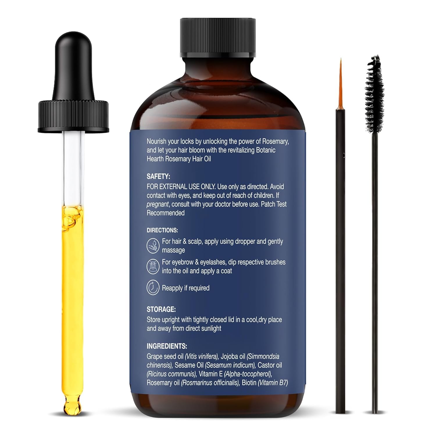 Botanic Hearth jojoba and castor oils beside rosemary showing nourishing, natural ingredients