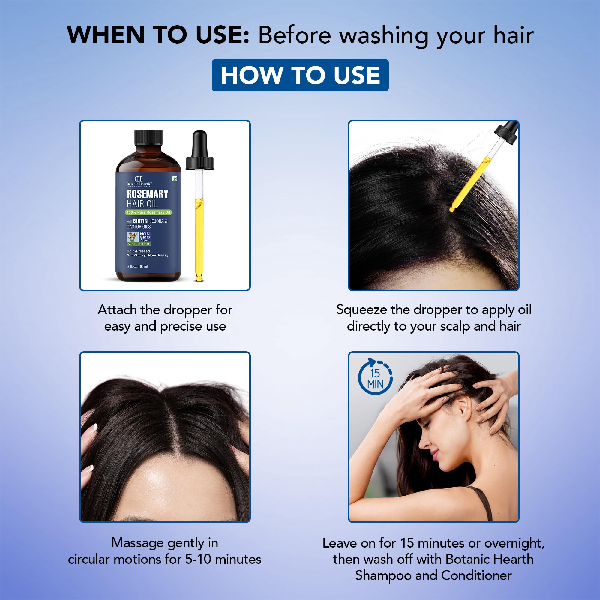 Botanic Hearth applying oil to scalp showing targeted nourishment