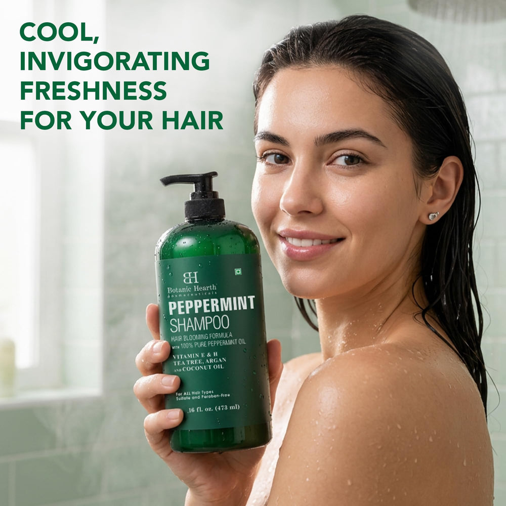 Application on scalp with fingertips showing Botanic Hearth invigorating massage