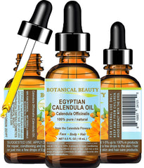 Botanical Beauty front bottle showing pure calendula oil for daily moisture