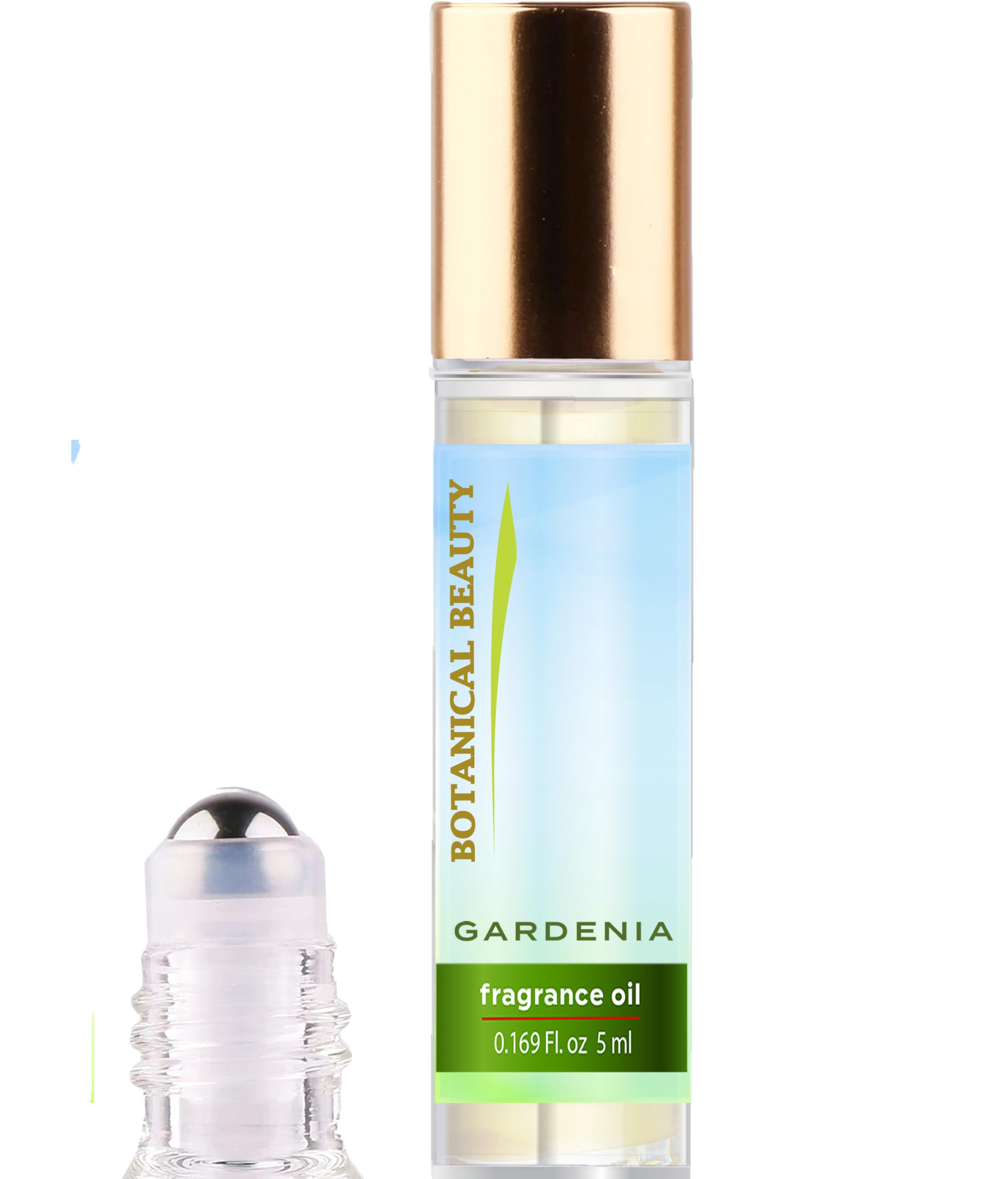 Botanical Beauty roll-on front view showing elegant bottle and label, portable scent