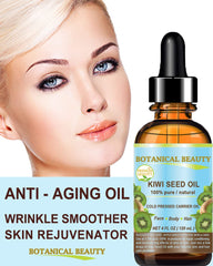 Botanical Beauty bottle beside kiwi seeds showing natural source benefits