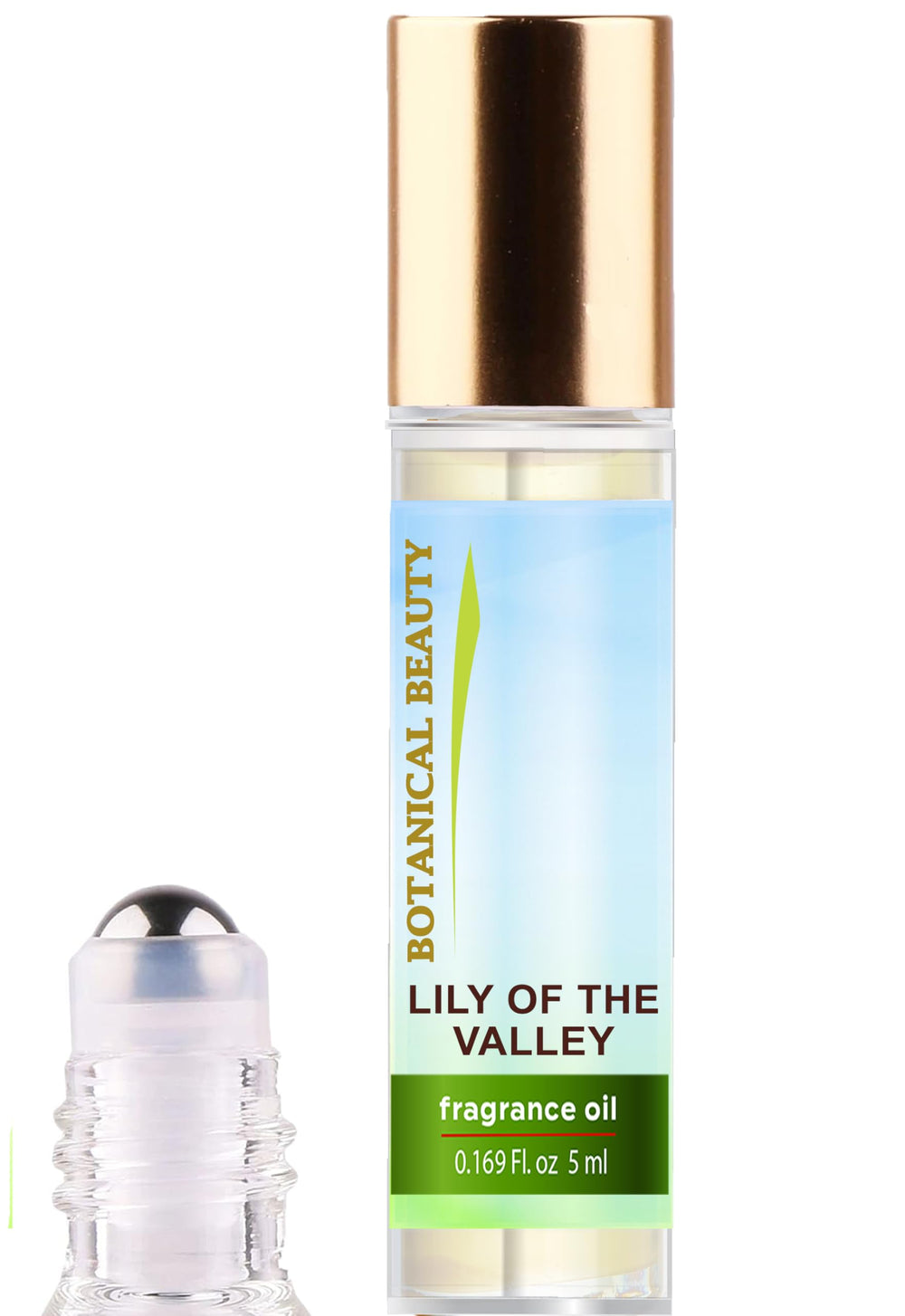 Botanical Beauty roll-on front view showing glass bottle and label, portable fragrance