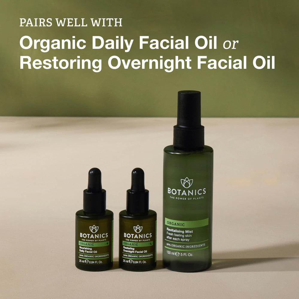 Botanics label detail highlighting rose water and glycerin benefits