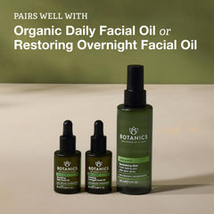 Botanics label detail highlighting rose water and glycerin benefits