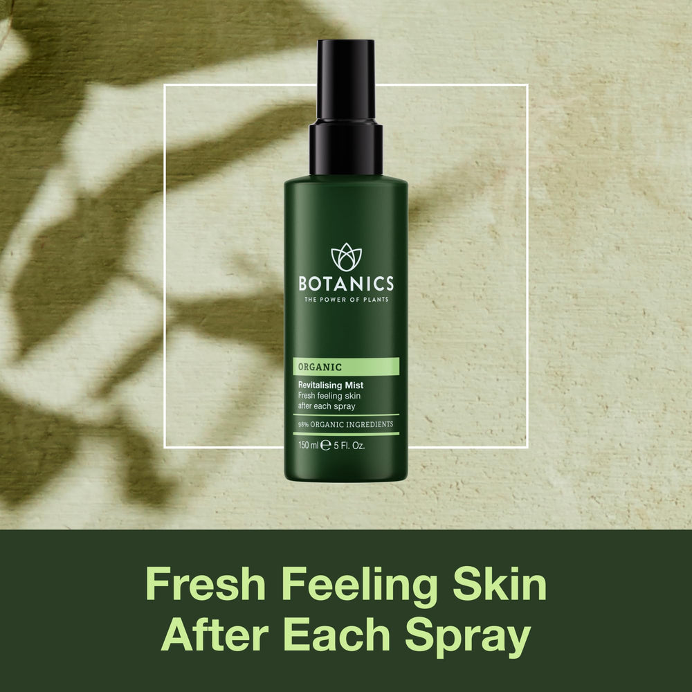 Botanics spray close-up with fine mist particles for instant hydration
