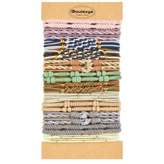 Bouiexye front packaging displaying 24 colorful boho hair ties and styles, ready to use