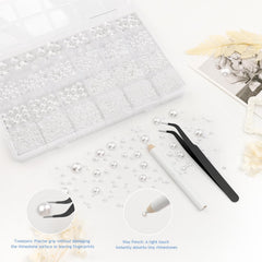 Bouiexye applied pearls on manicure demonstrating glossy finish and improved nail designs