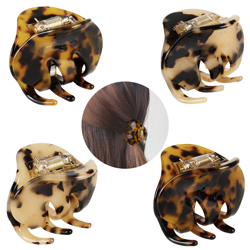 BOUNIQ front view of four leopard clips showing colors and pattern, stylish accessory