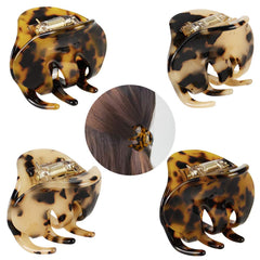 BOUNIQ front view of four leopard clips showing colors and pattern, stylish accessory