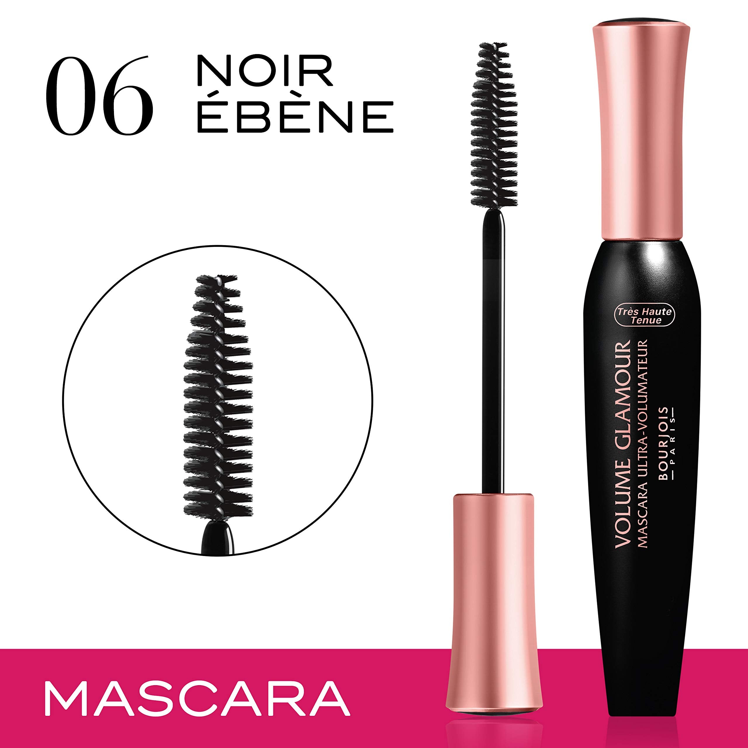 Bourjois wand close-up revealing curved brush for lift and separation benefit: precise application