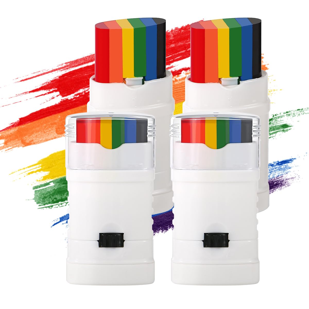 Bowitzki front packaging showing four rainbow sticks and festival-ready convenience