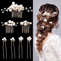 BOYIVI front view of seven-piece gold combs and pins showing elegant set benefit