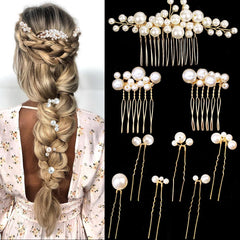 BOYIVI gold pearl set front view showing elegant bridal accessories and cohesive sparkle