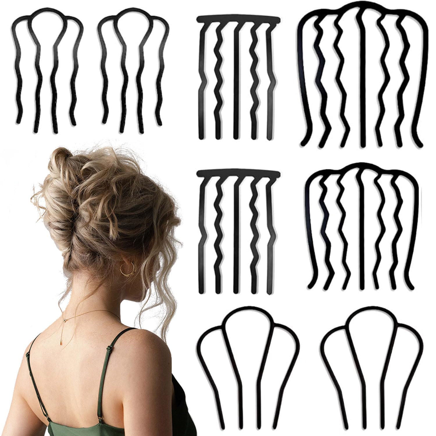 BOYIVI front view of eight-piece comb set showing included styles and sizes, organizing convenience