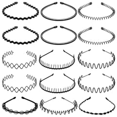BOYIVI front view pack of 15 black metal headbands showing quantity and finish