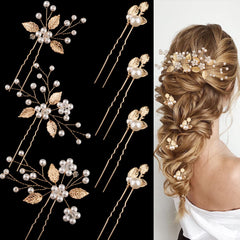 BOYIVI front view of seven gold leaf hair pins showing styling options