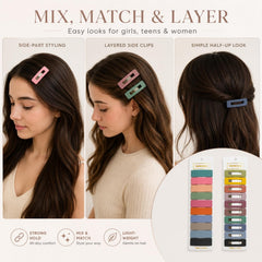 B.PHNE clips holding a half-up hairstyle for neat all-day wear