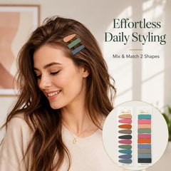 B.PHNE clip holding side bangs in place demonstrating crease-free styling benefit