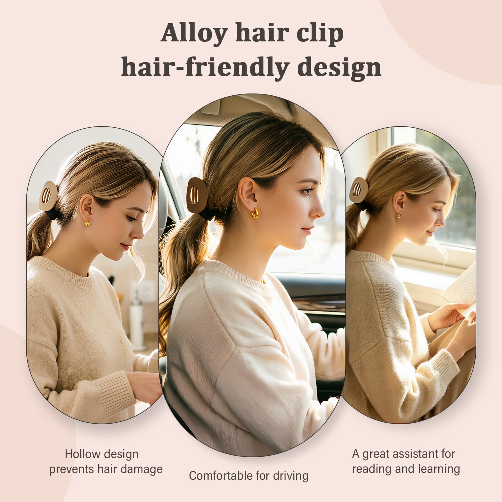 B.PHNE clip holding a half-up hairstyle, secure all-day hold for busy routines