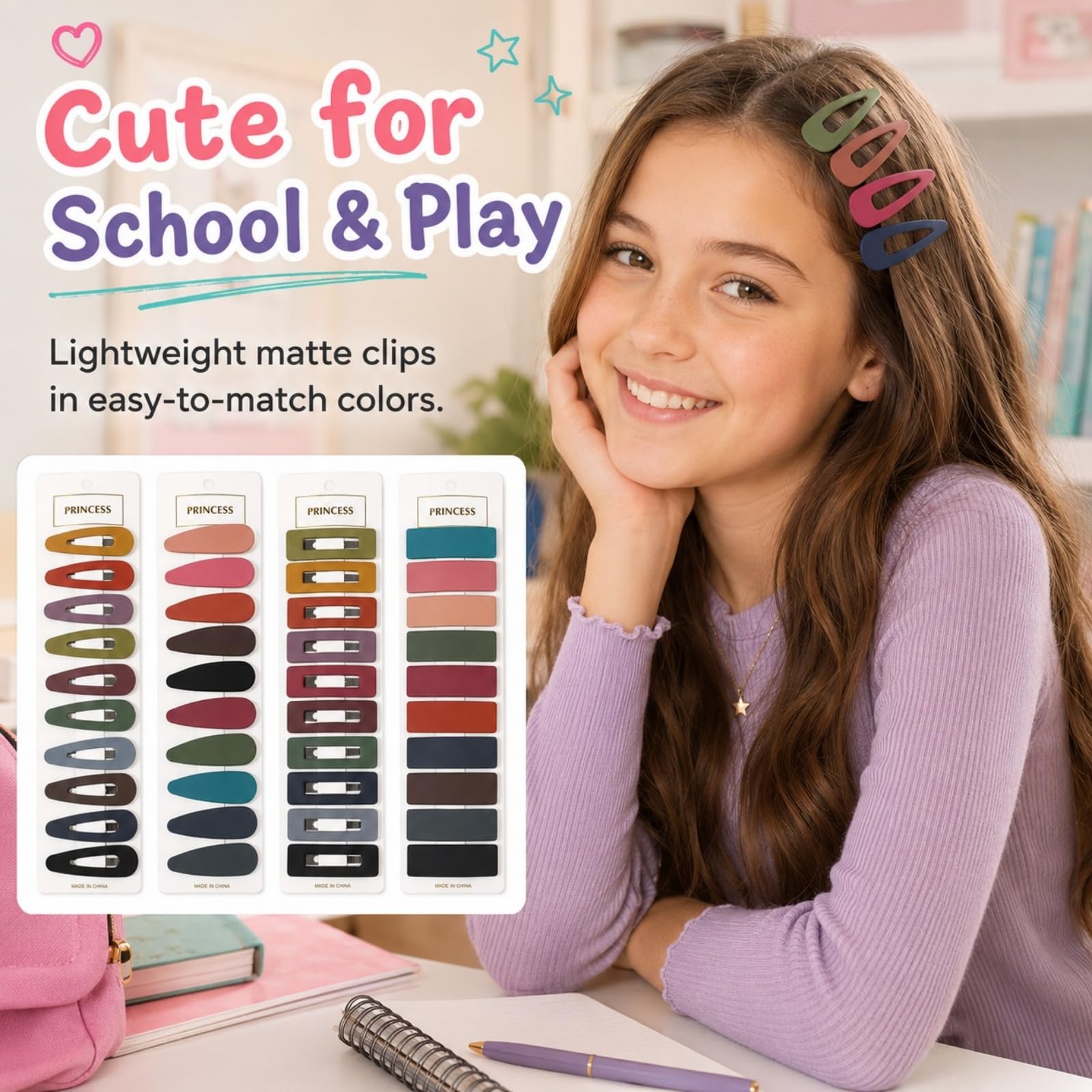 bphne display of teardrop and rectangle clips offering versatile styling options