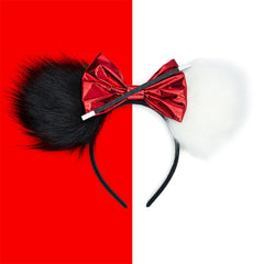 BPNHNA close-up of sequin bow and faux fur ear, highlights glittery detail
