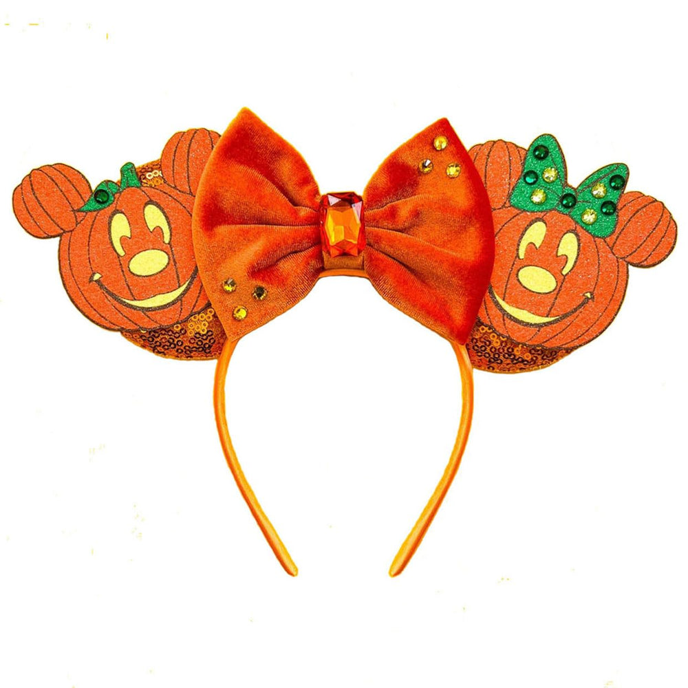 BPNHNA headband front view with pumpkin and sequin bow, festive look