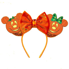 BPNHNA headband front view with pumpkin and sequin bow, festive look
