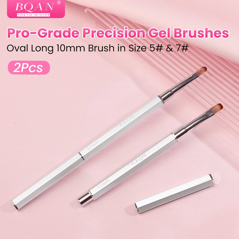 BQAN brush next to nail tip showing size and extension shaping benefit