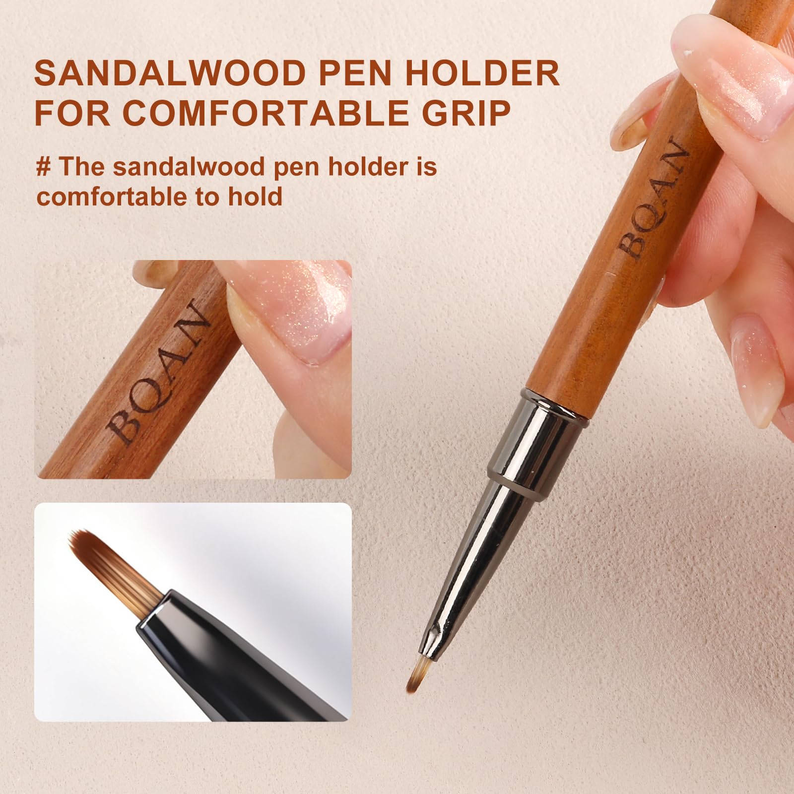BQAN daisy pen handle detail showing wooden grip for comfortable control