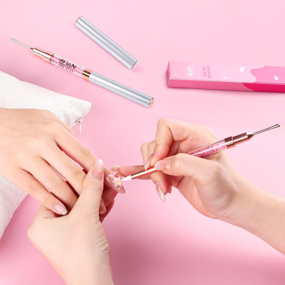 BQAN pen in use sculpting 3D gel to create raised nail art details